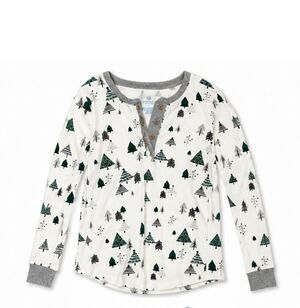 Honest Baby Organic Cotton Christmas Tree Henley Pajama Top White Green S